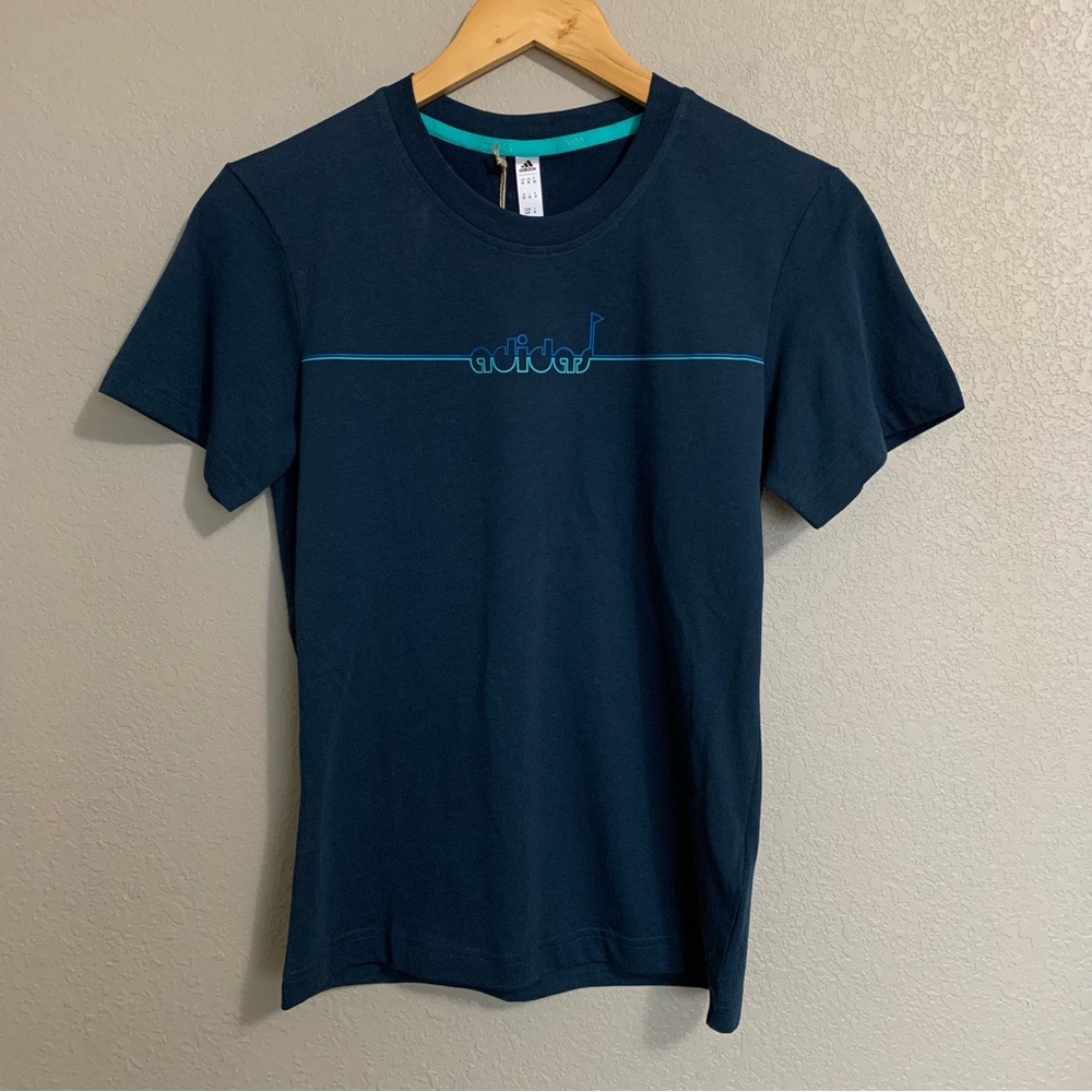 Adidas Womens Blue Graphic Print Golf T-Shirt Size XS Short Sleeve NWT
